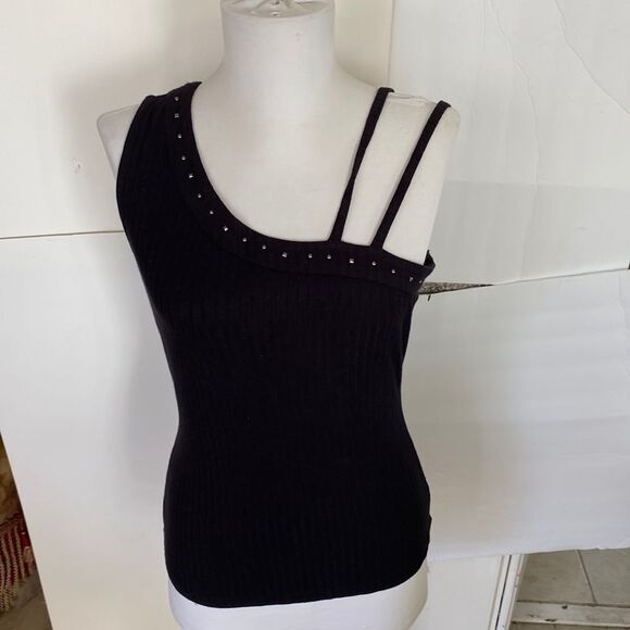 Black ribbed silver color studs no fabric content possible cotton rayon stretch - Picture 1 of 4